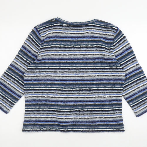 Per Una Womens Multicoloured Round Neck Striped Acrylic Cardigan Jumper Size L - Buttons