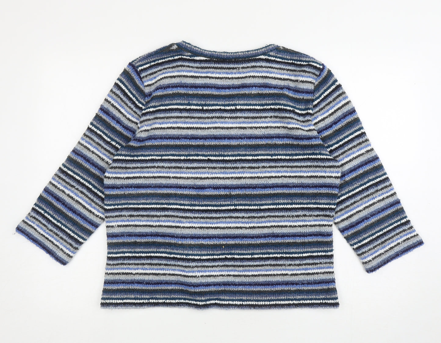 Per Una Womens Multicoloured Round Neck Striped Acrylic Cardigan Jumper Size L - Buttons