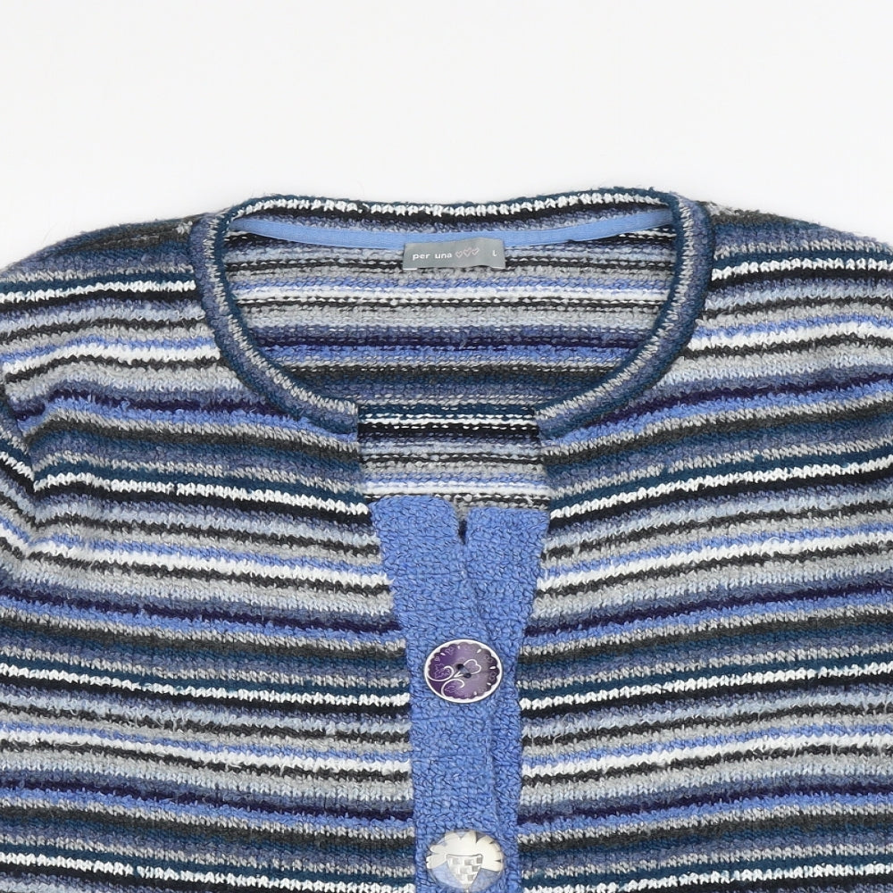 Per Una Womens Multicoloured Round Neck Striped Acrylic Cardigan Jumper Size L - Buttons