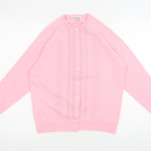 St Micheal Womens Pink Round Neck Polyester Cardigan Jumper Size 14 - hole pattern detail