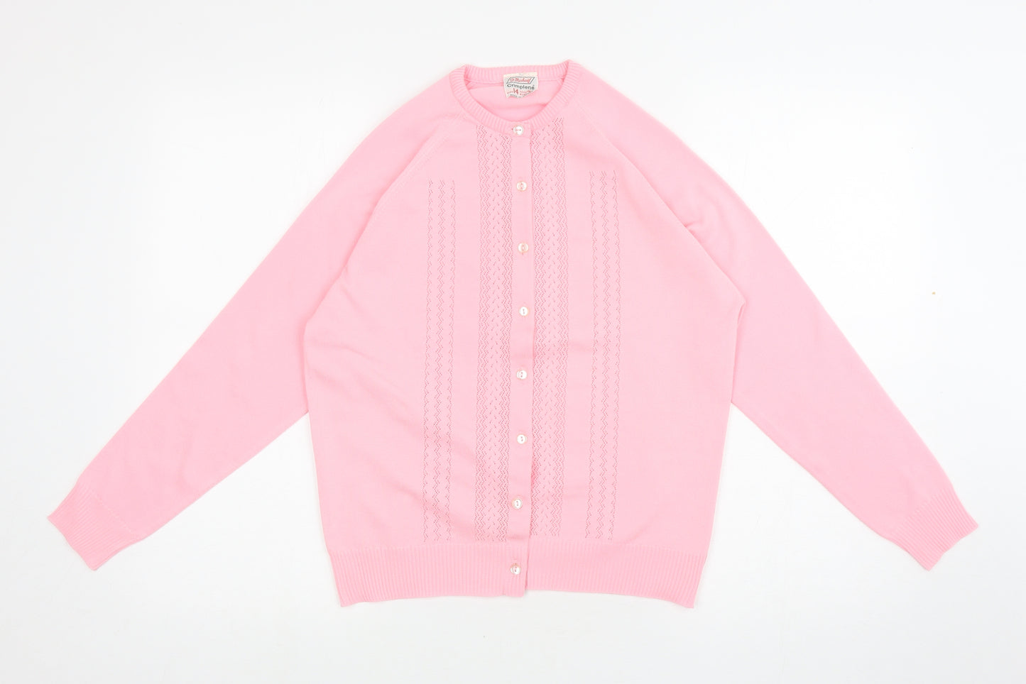 St Micheal Womens Pink Round Neck Polyester Cardigan Jumper Size 14 - hole pattern detail