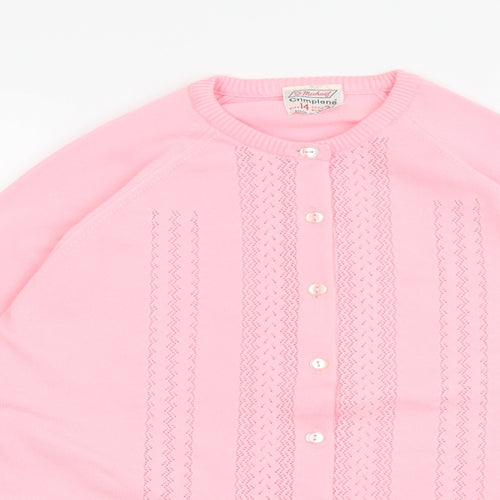 St Micheal Womens Pink Round Neck Polyester Cardigan Jumper Size 14 - hole pattern detail