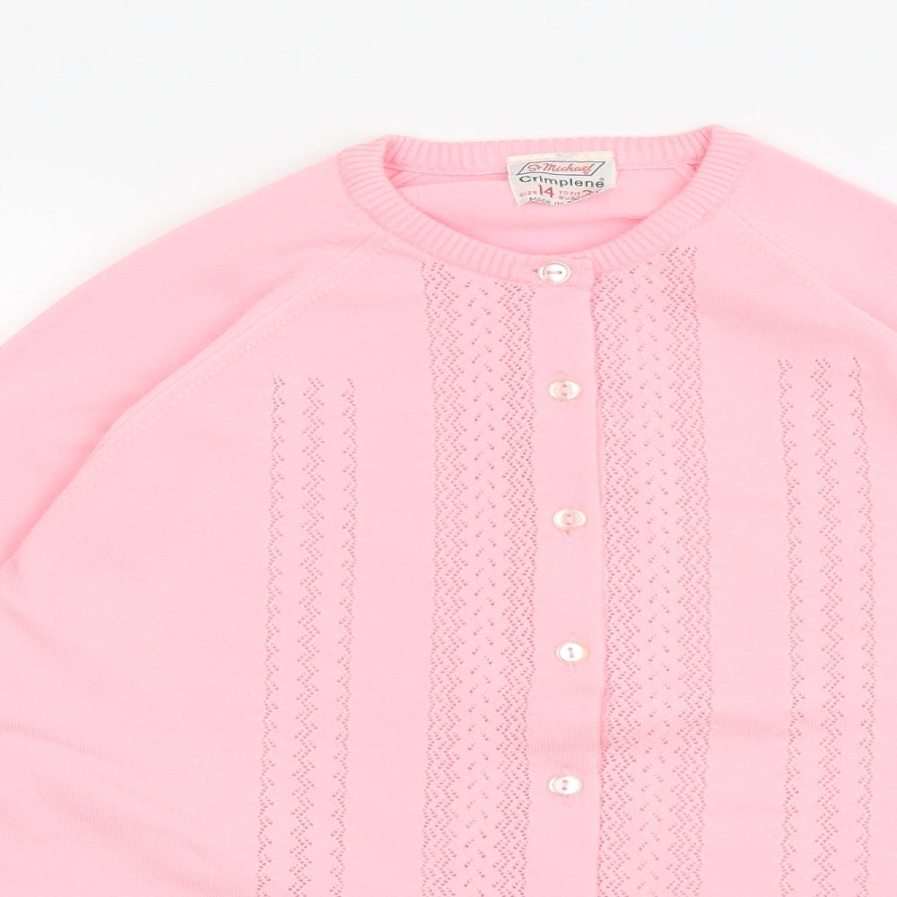 St Micheal Womens Pink Round Neck Polyester Cardigan Jumper Size 14 - hole pattern detail