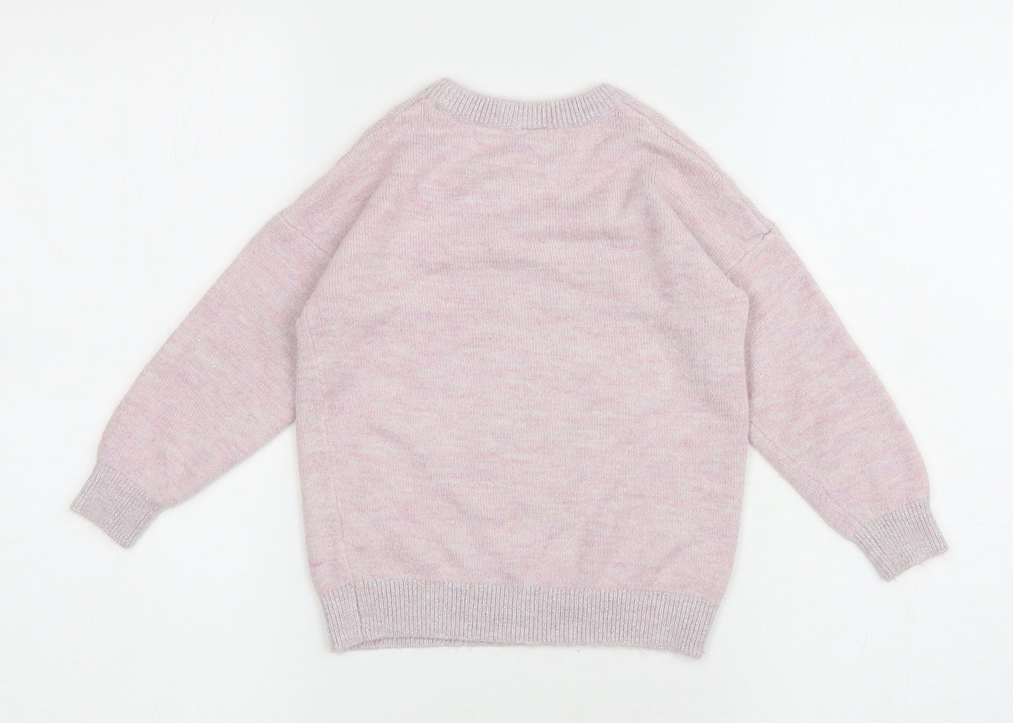 TU Girls Pink Round Neck Acrylic Pullover Jumper Size 5 Years Pullover - Reversible sequin unicorn on front