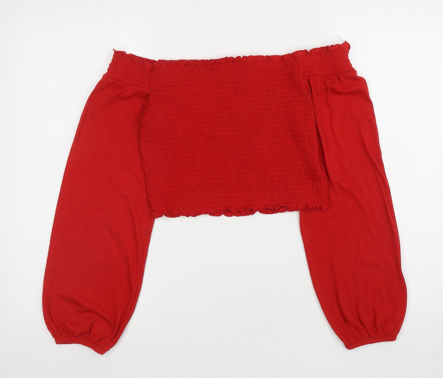 H&M Womens Red Polyester Cropped T-Shirt Size M Off the Shoulder