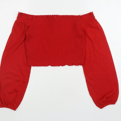 H&M Womens Red Polyester Cropped T-Shirt Size M Off the Shoulder