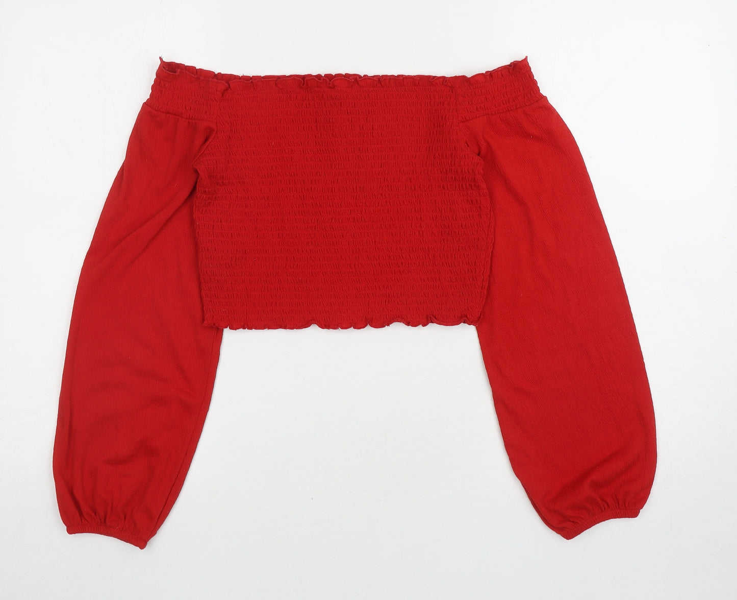 H&M Womens Red Polyester Cropped T-Shirt Size M Off the Shoulder
