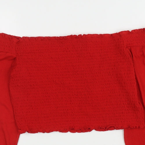 H&M Womens Red Polyester Cropped T-Shirt Size M Off the Shoulder