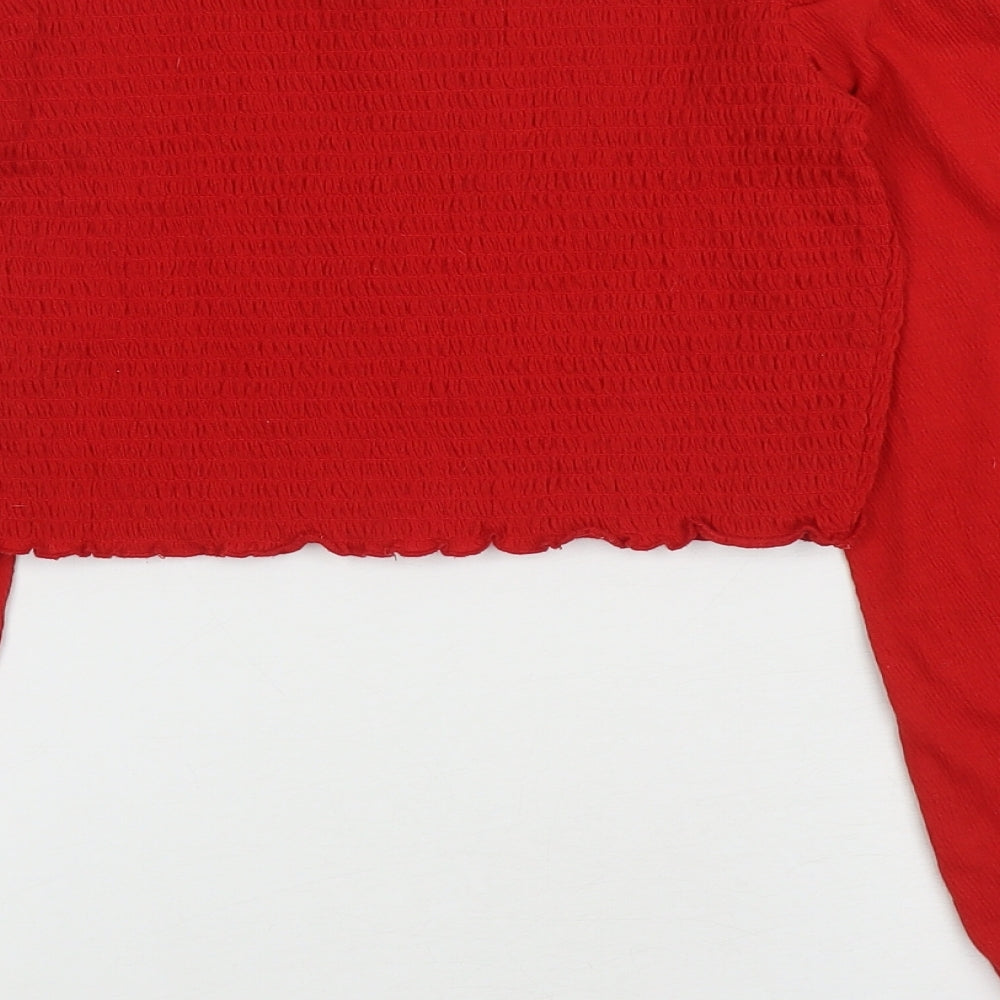 H&M Womens Red Polyester Cropped T-Shirt Size M Off the Shoulder