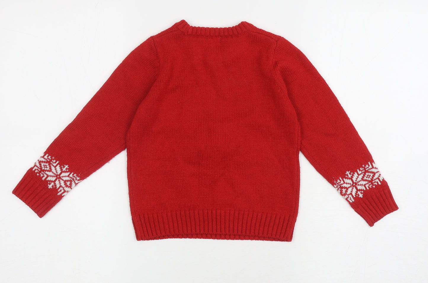 NEXT Girls Red Round Neck Fair Isle Acrylic Pullover Jumper Size 5 Years Pullover - X-mas Reindeer Pom-Pom