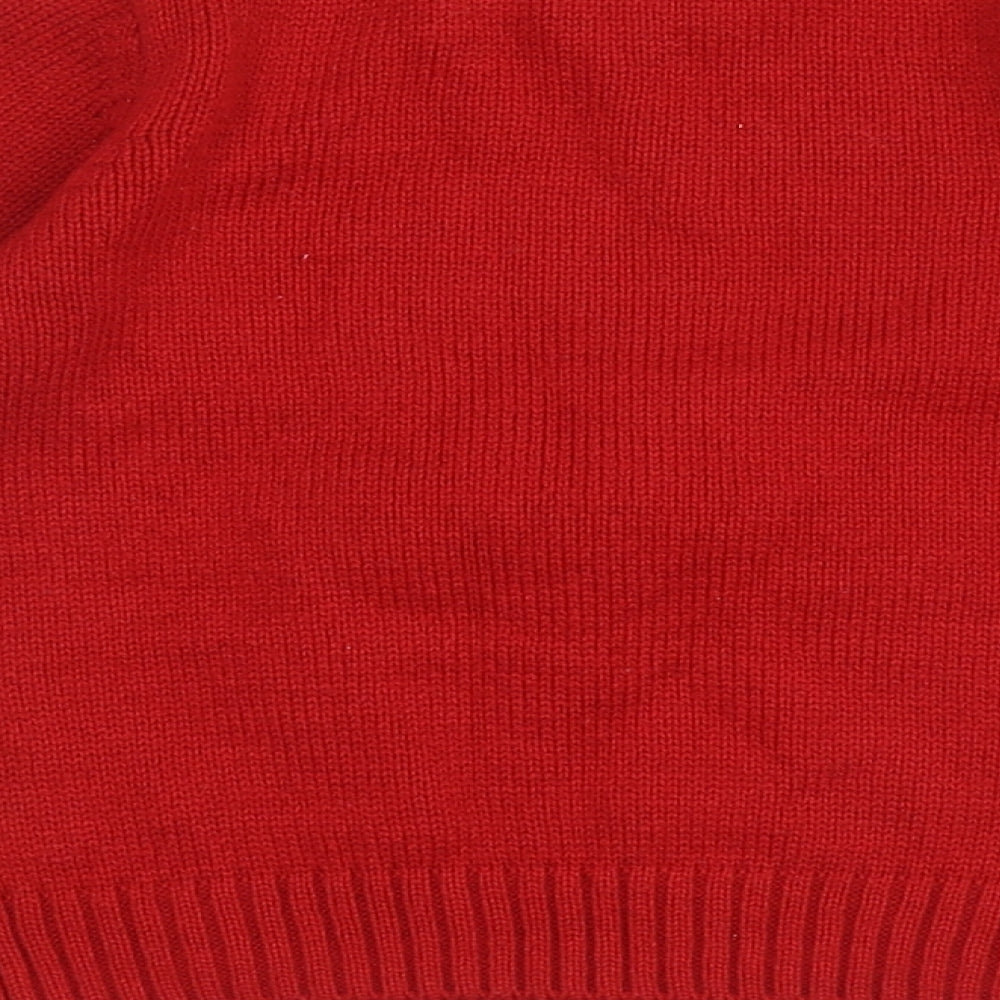 NEXT Girls Red Round Neck Fair Isle Acrylic Pullover Jumper Size 5 Years Pullover - X-mas Reindeer Pom-Pom