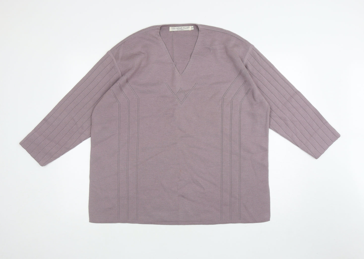 Tigi-Wear Plus Womens Purple V-Neck Wool Pullover Jumper Size 22