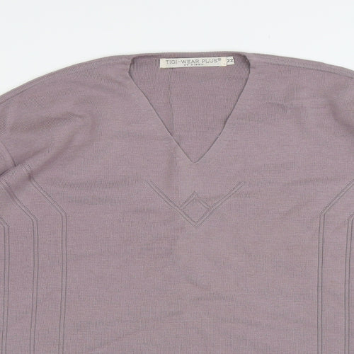 Tigi-Wear Plus Womens Purple V-Neck Wool Pullover Jumper Size 22