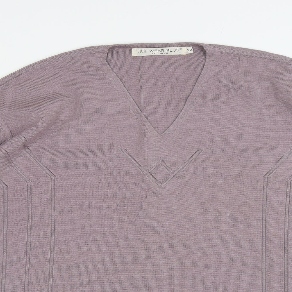 Tigi-Wear Plus Womens Purple V-Neck Wool Pullover Jumper Size 22