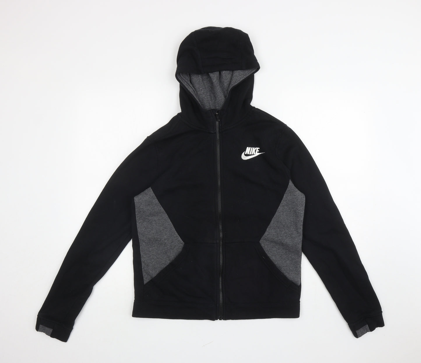 Nike Boys Black Colourblock Cotton Full Zip Hoodie Size XL Zip