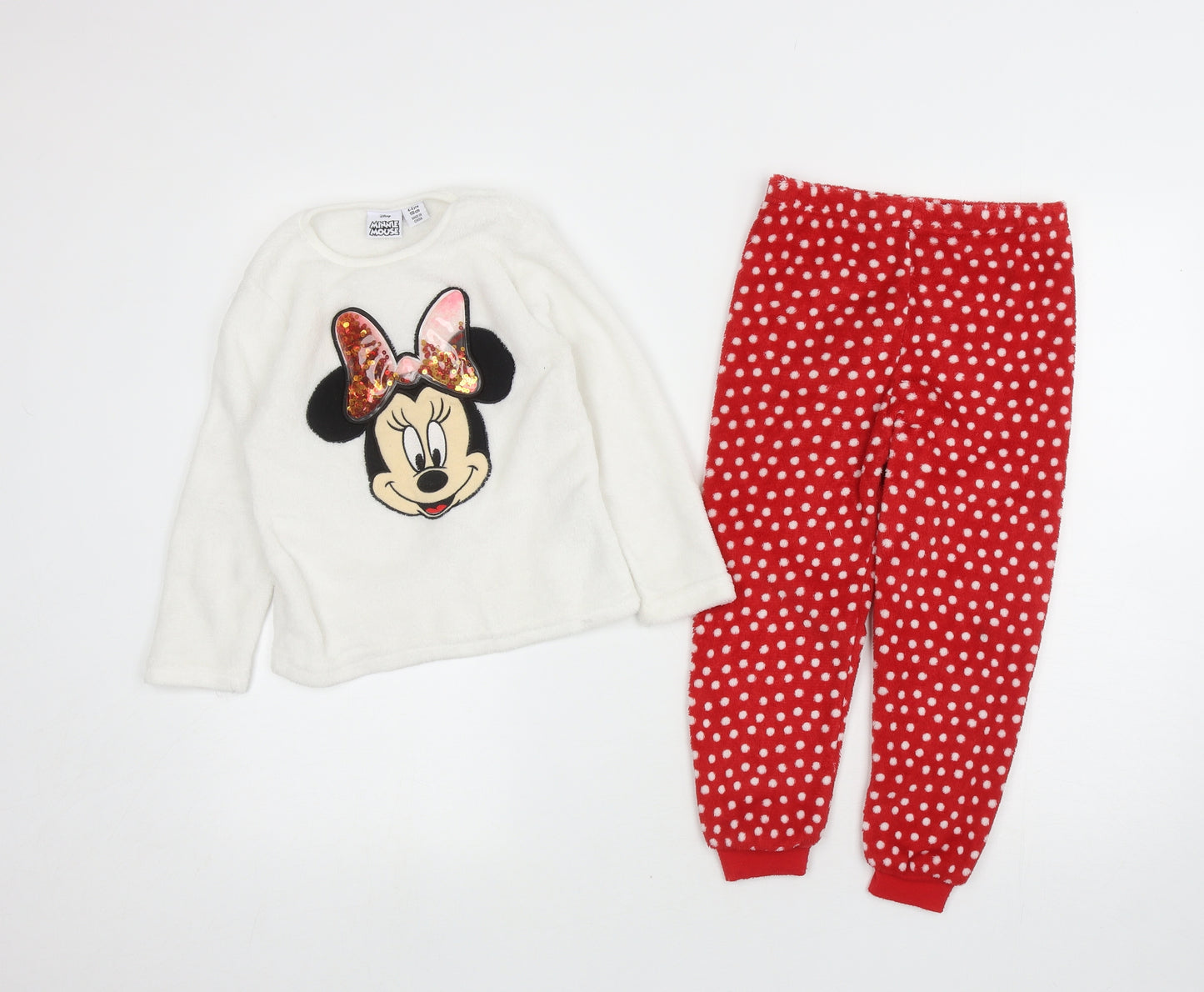 Primark Girls Multicoloured Spotted 100% Polyester Capri Pyjama Set Size 4-5 Years Pullover - Minnie Mouse on front with sequins
