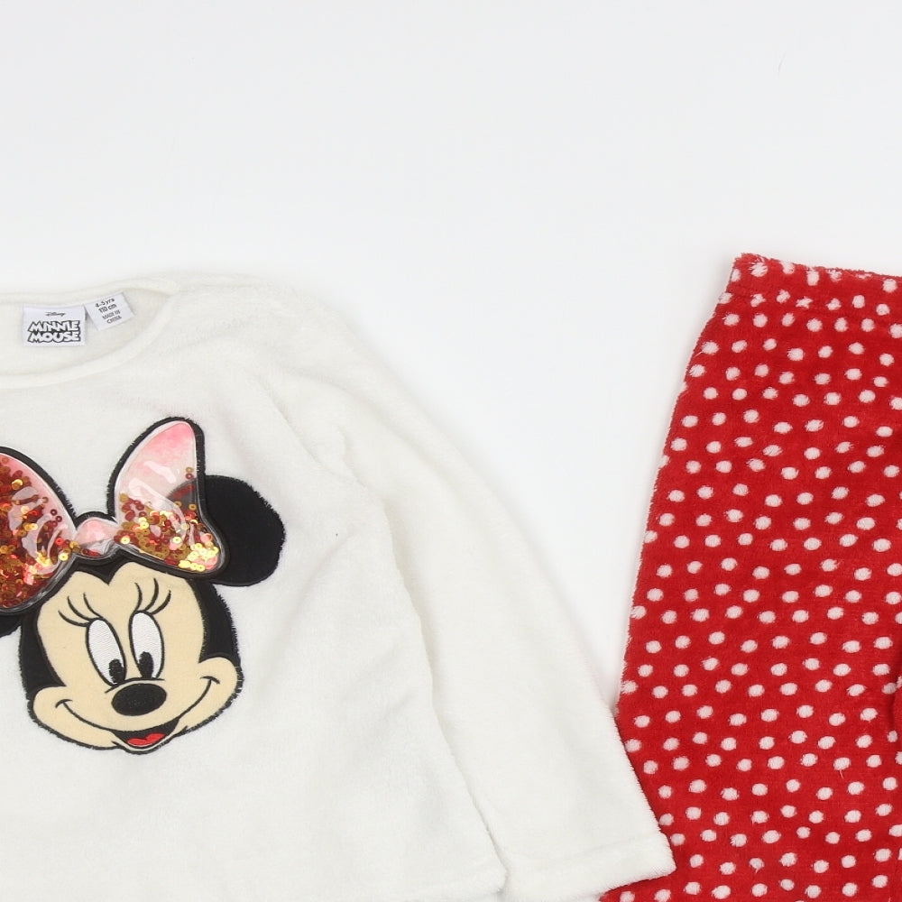 Primark Girls Multicoloured Spotted 100% Polyester Capri Pyjama Set Size 4-5 Years Pullover - Minnie Mouse on front with sequins