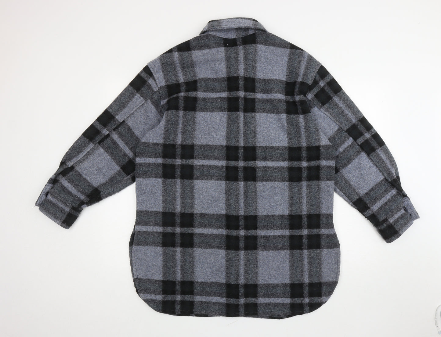 H&M Womens Grey Plaid Jacket Coatigan Size S Button - Pockets on front