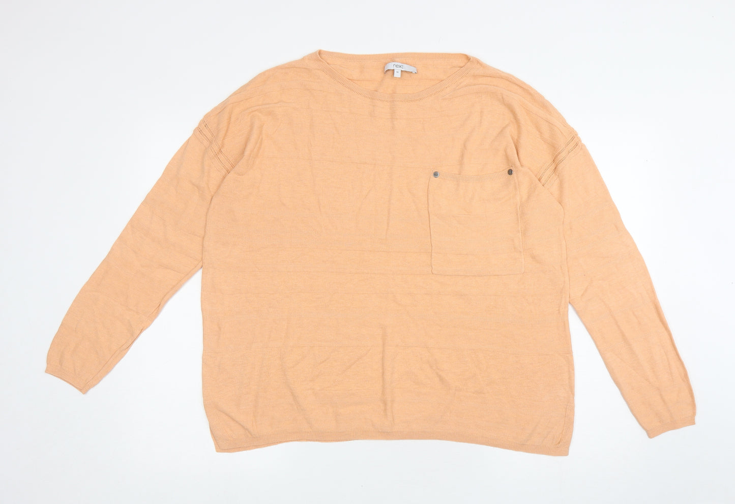 NEXT Womens Orange Cotton Basic T-Shirt Size 14 Round Neck