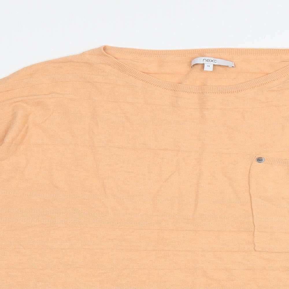 NEXT Womens Orange Cotton Basic T-Shirt Size 14 Round Neck