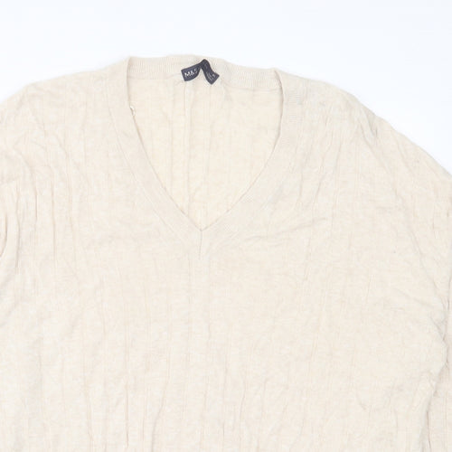 Marks and Spencer Mens Beige V-Neck Viscose Pullover Jumper Size XL