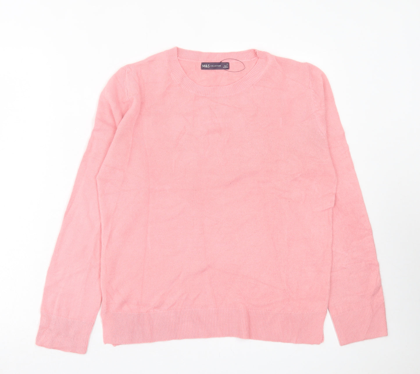 Marks and Spencer Womens Pink Crew Neck Acrylic Pullover Jumper Size 12