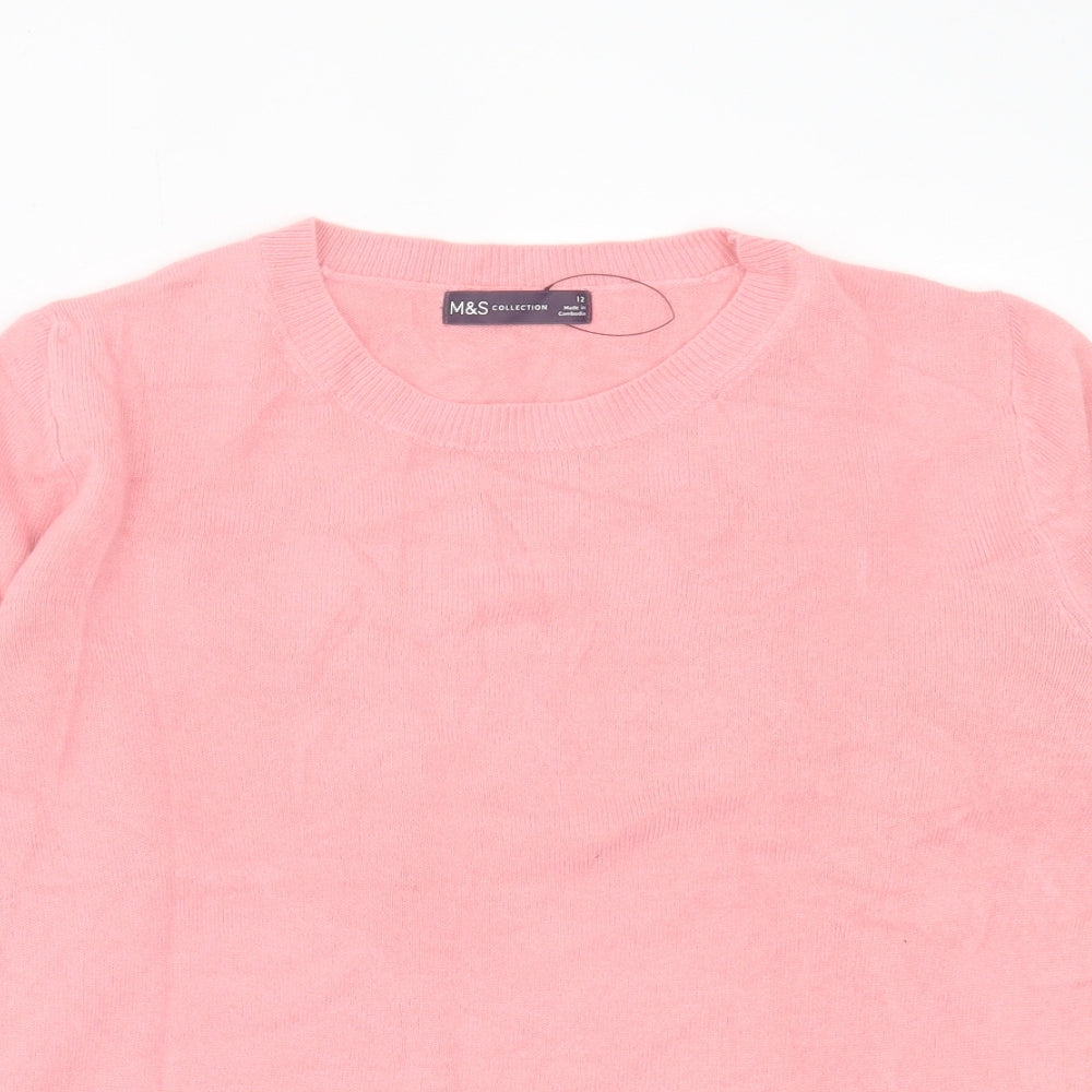 Marks and Spencer Womens Pink Crew Neck Acrylic Pullover Jumper Size 12