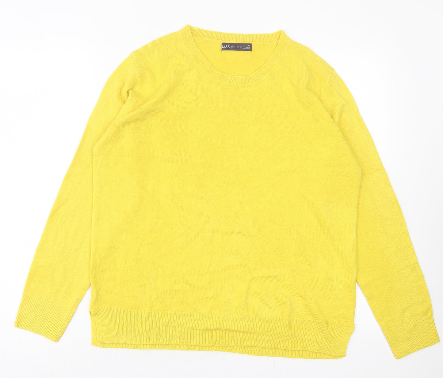 Marks and Spencer Womens Yellow Crew Neck Acrylic Pullover Jumper Size 16