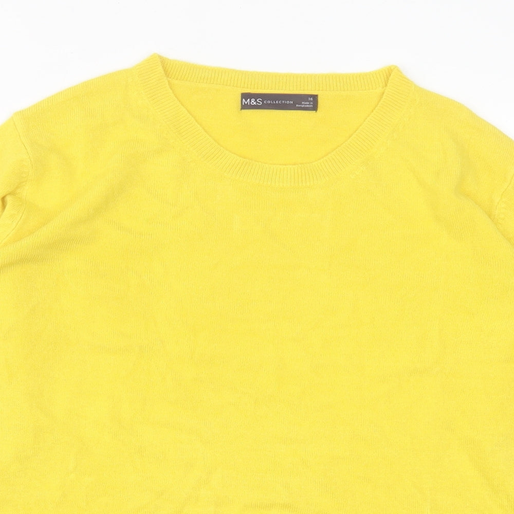 Marks and Spencer Womens Yellow Crew Neck Acrylic Pullover Jumper Size 16