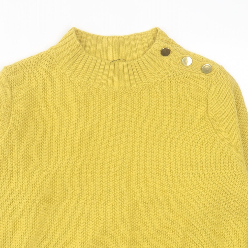 Marks and Spencer Womens Yellow Mock Neck Acrylic Pullover Jumper Size 14