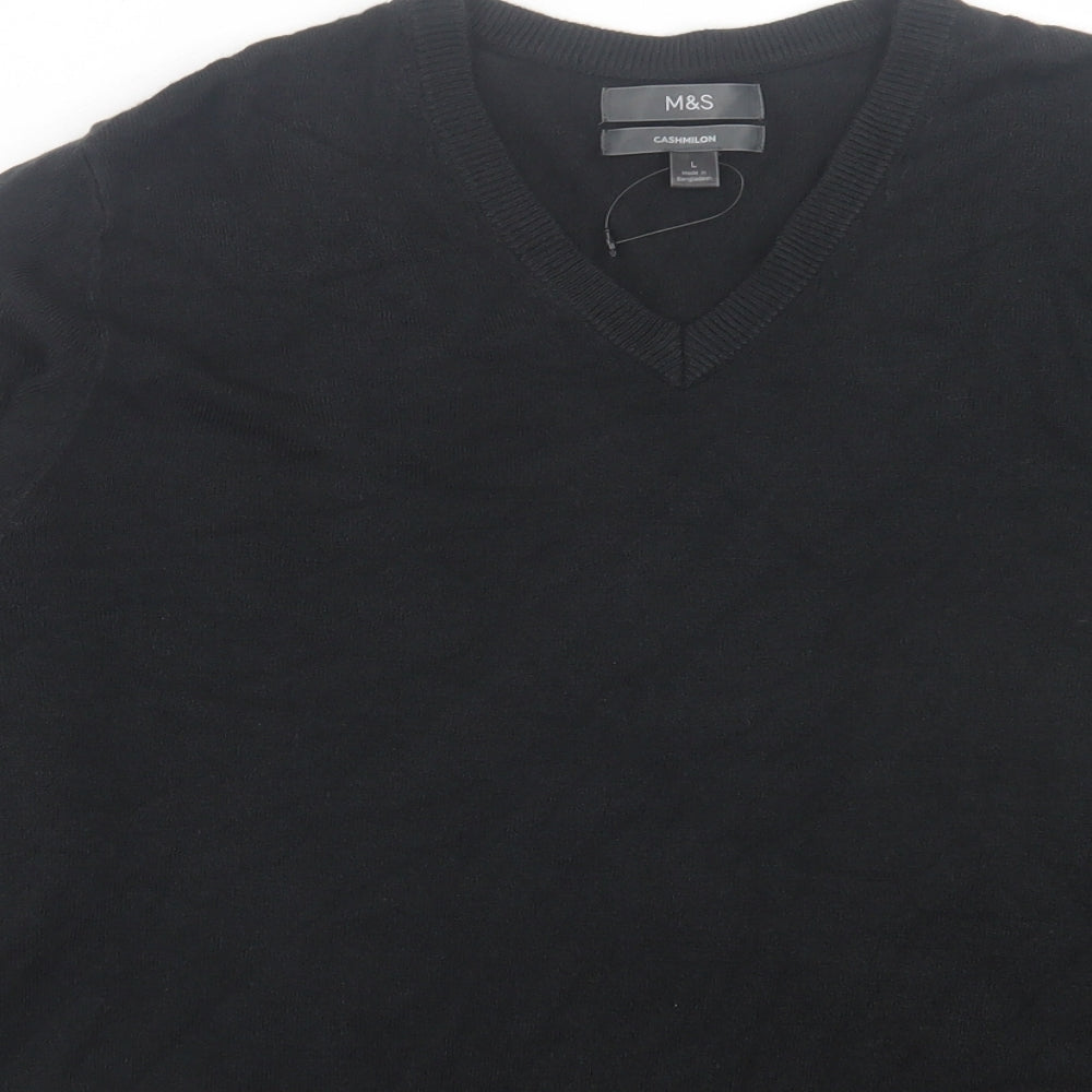 Marks and Spencer Mens Black V-Neck Acrylic Pullover Jumper Size L