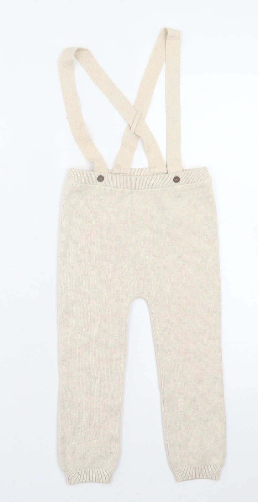 Marks and Spencer Boys Beige Cotton Capri Trousers Size 2-3 Years Regular Button - With Braces