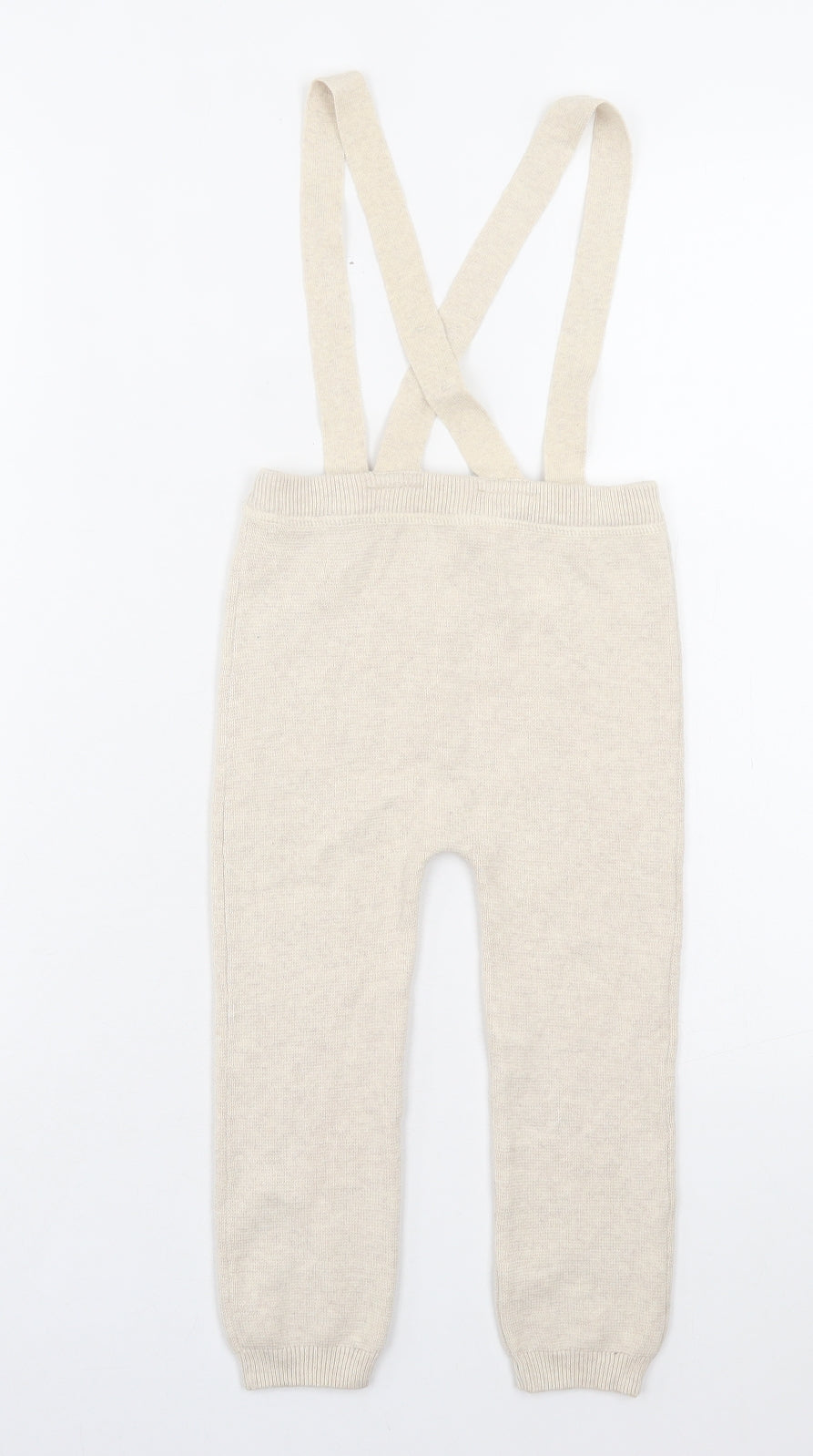 Marks and Spencer Boys Beige Cotton Capri Trousers Size 2-3 Years Regular Button - With Braces