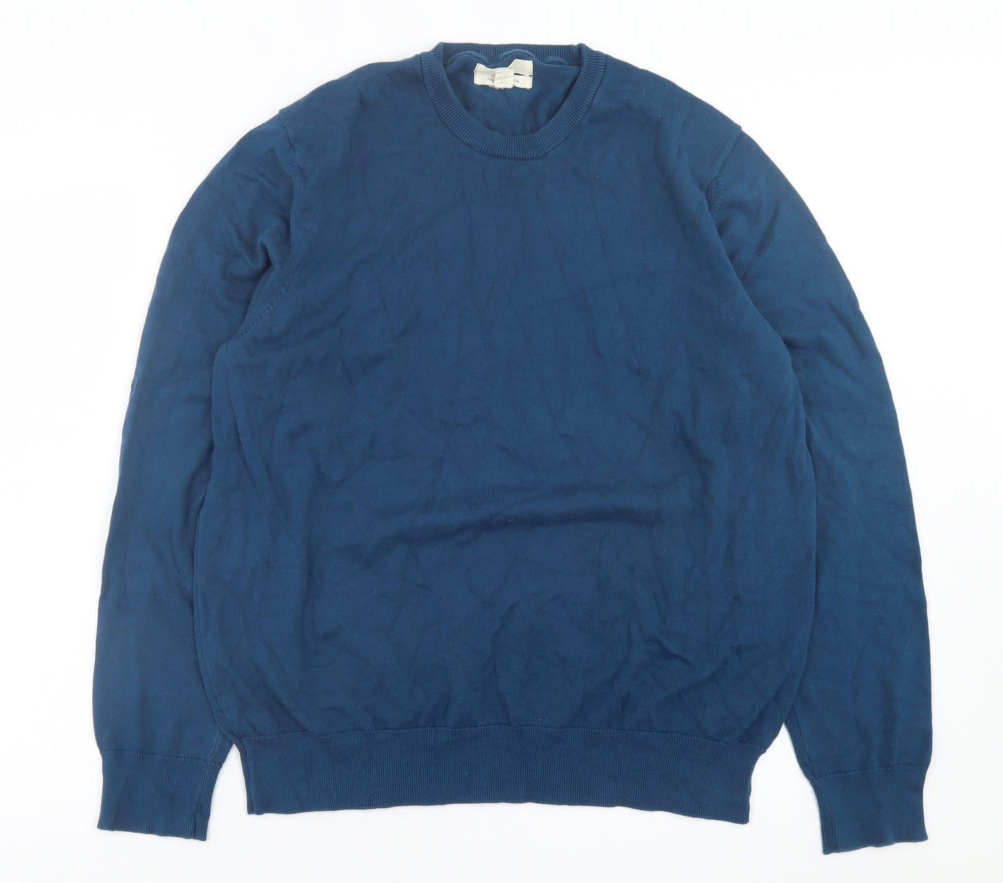 Marks and Spencer Mens Blue Crew Neck Cotton Pullover Jumper Size XL