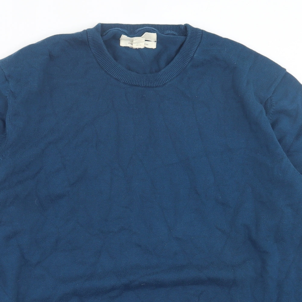 Marks and Spencer Mens Blue Crew Neck Cotton Pullover Jumper Size XL