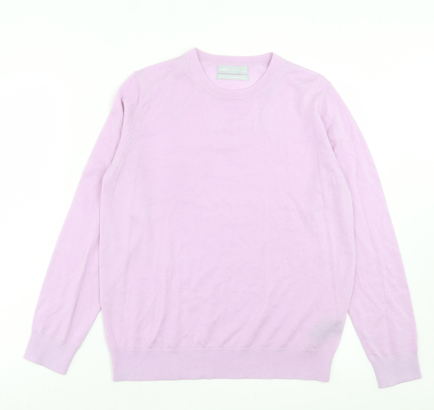 Marks and Spencer Womens Purple Crew Neck Wool Pullover Jumper Size 12