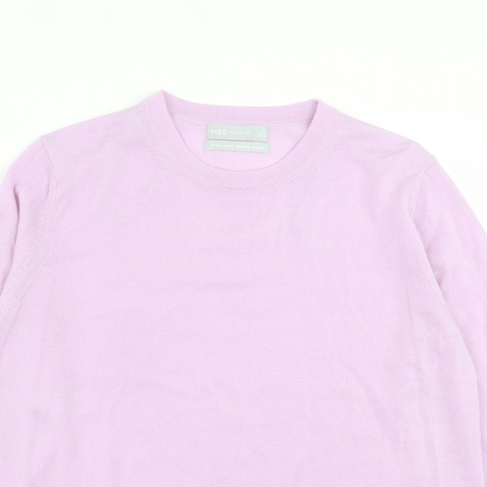 Marks and Spencer Womens Purple Crew Neck Wool Pullover Jumper Size 12
