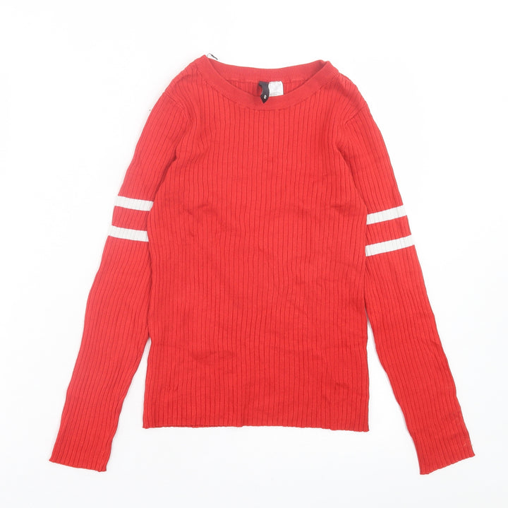 H&M Womens Red Crew Neck Acrylic Pullover Jumper Size S