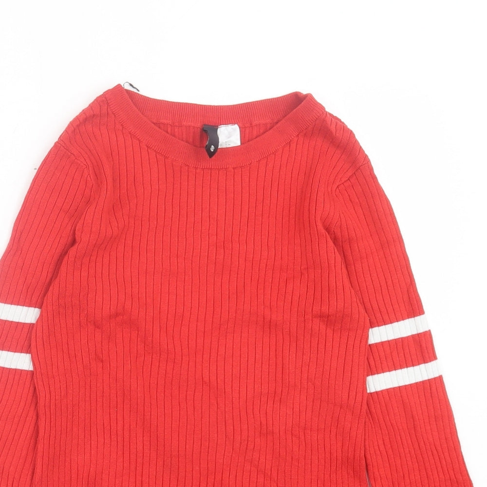 H&M Womens Red Crew Neck Acrylic Pullover Jumper Size S