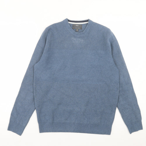 Marks and Spencer Mens Blue Crew Neck Polyester Pullover Jumper Size M