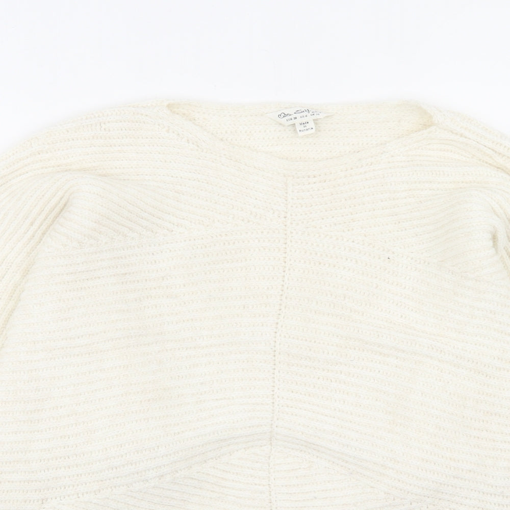 Miss Selfridge Womens Ivory Boat Neck Acrylic Pullover Jumper Size 10