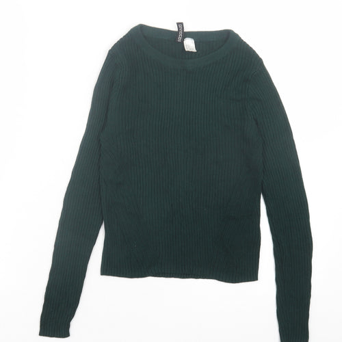 H&M Womens Green Crew Neck Acrylic Pullover Jumper Size S
