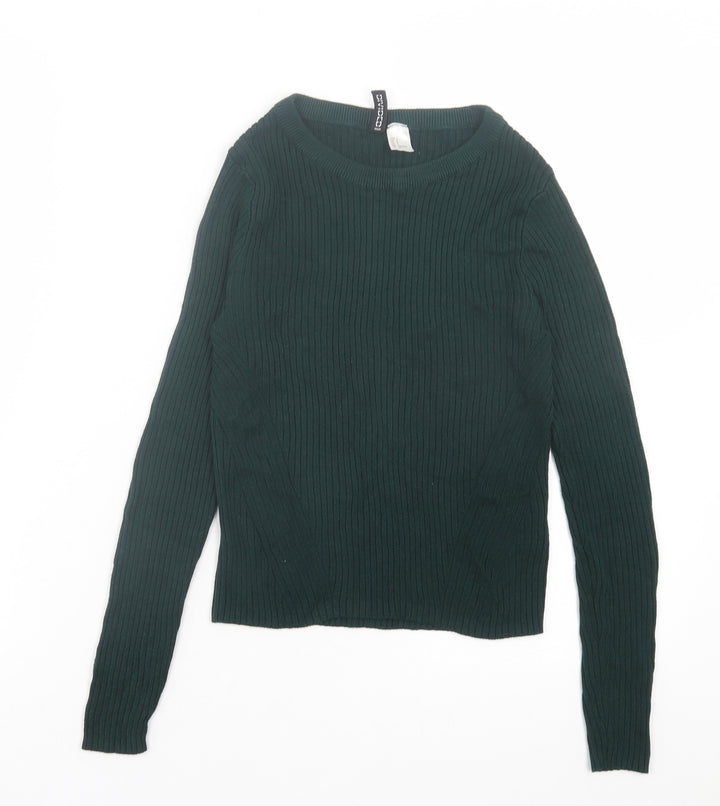 H&M Womens Green Crew Neck Acrylic Pullover Jumper Size S
