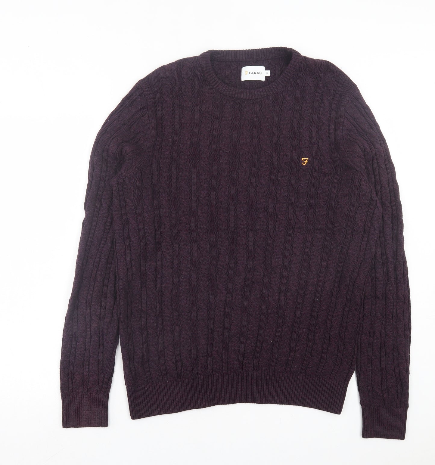 Farah Mens Purple Crew Neck Cotton Pullover Jumper Size M