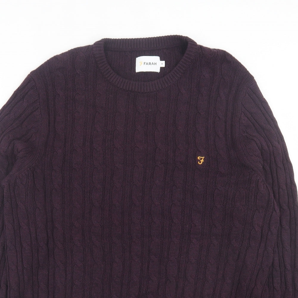 Farah Mens Purple Crew Neck Cotton Pullover Jumper Size M