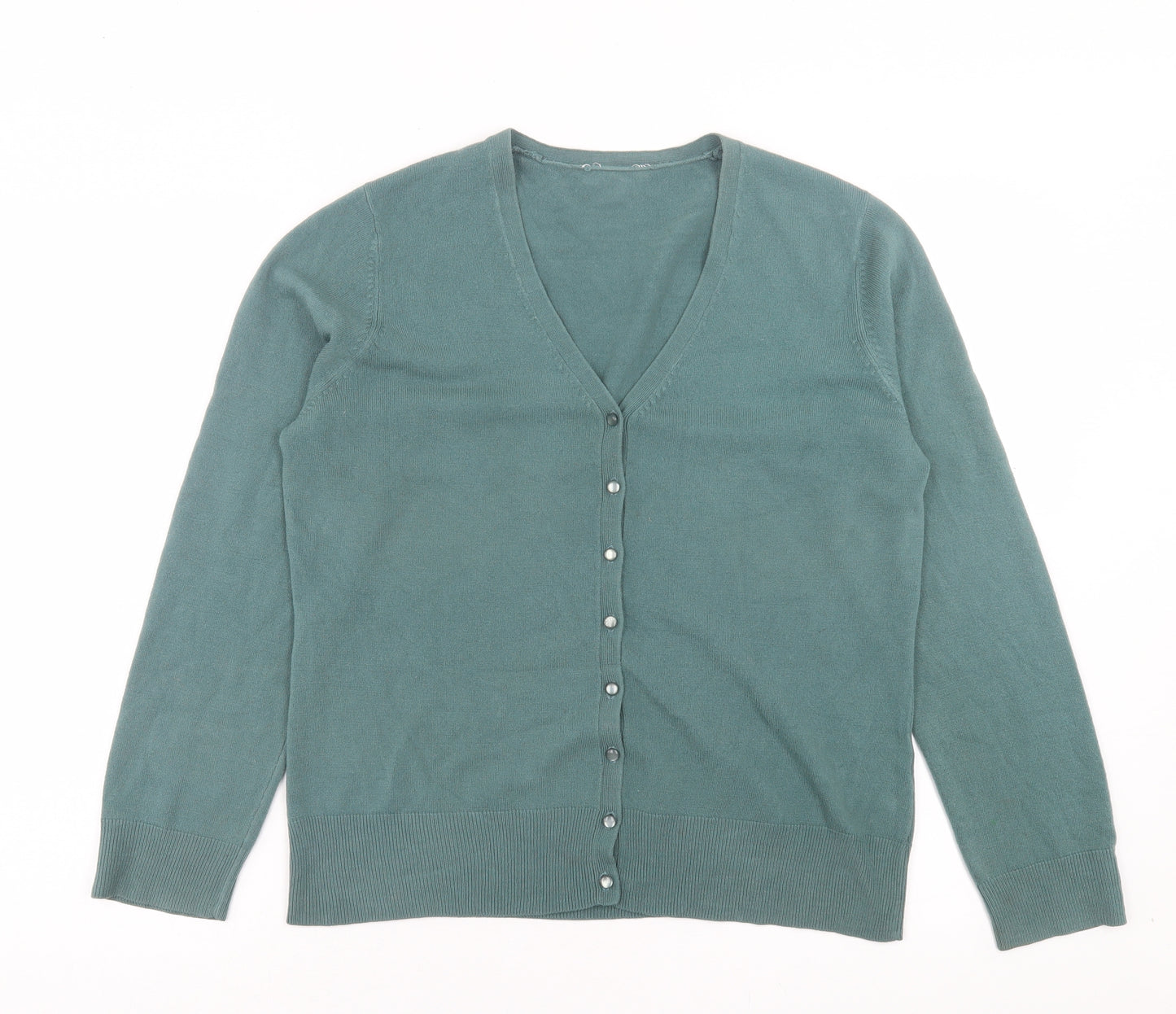 BHS Womens Green V-Neck Acrylic Cardigan Jumper Size 16
