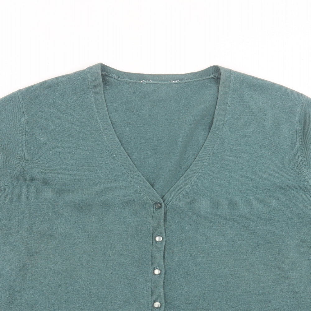 BHS Womens Green V-Neck Acrylic Cardigan Jumper Size 16