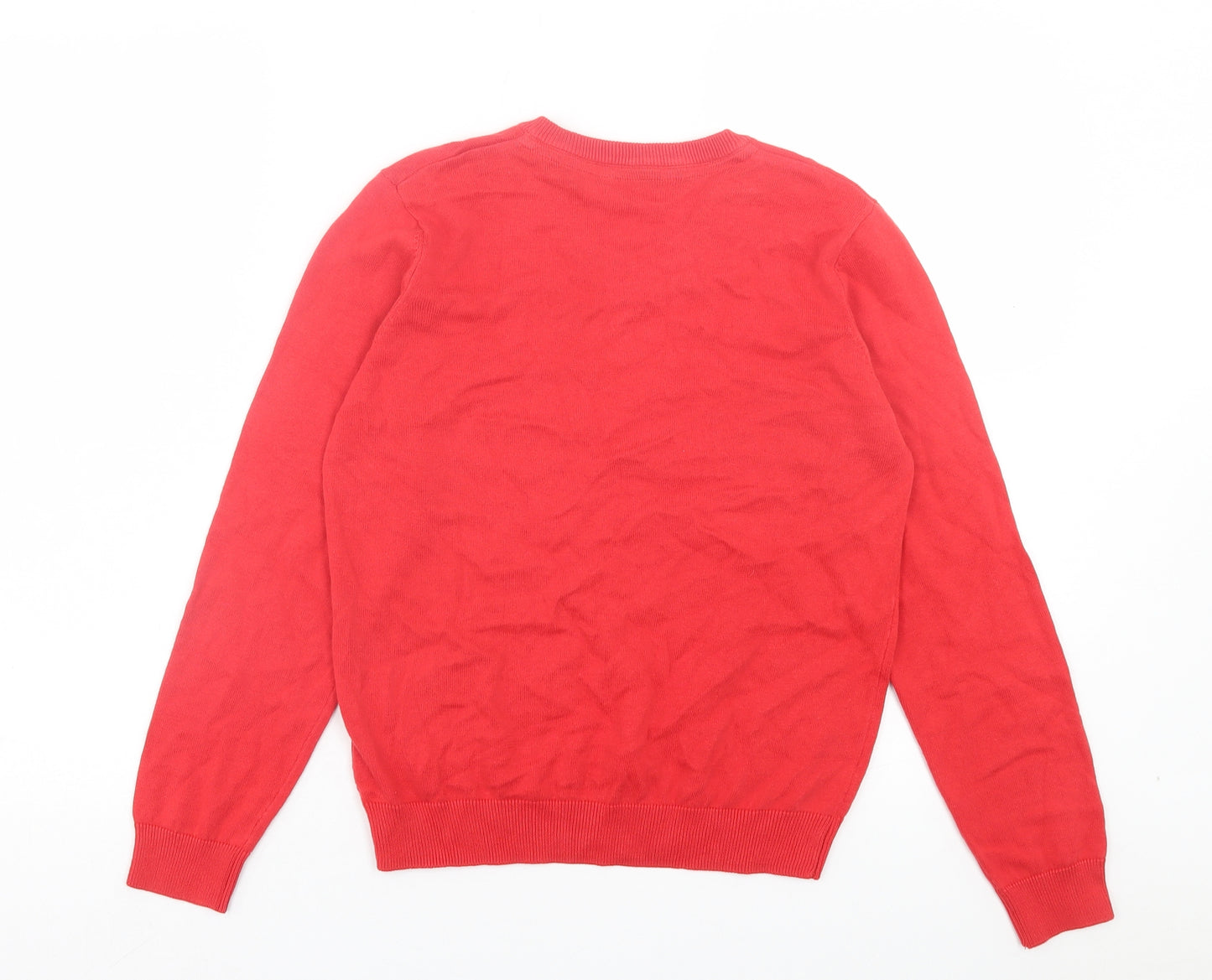Marks and Spencer Boys Red V-Neck Cotton Pullover Jumper Size 11-12 Years Pullover - School Wear