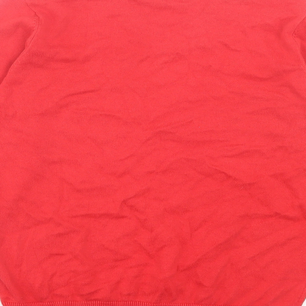 Marks and Spencer Boys Red V-Neck Cotton Pullover Jumper Size 11-12 Years Pullover - School Wear