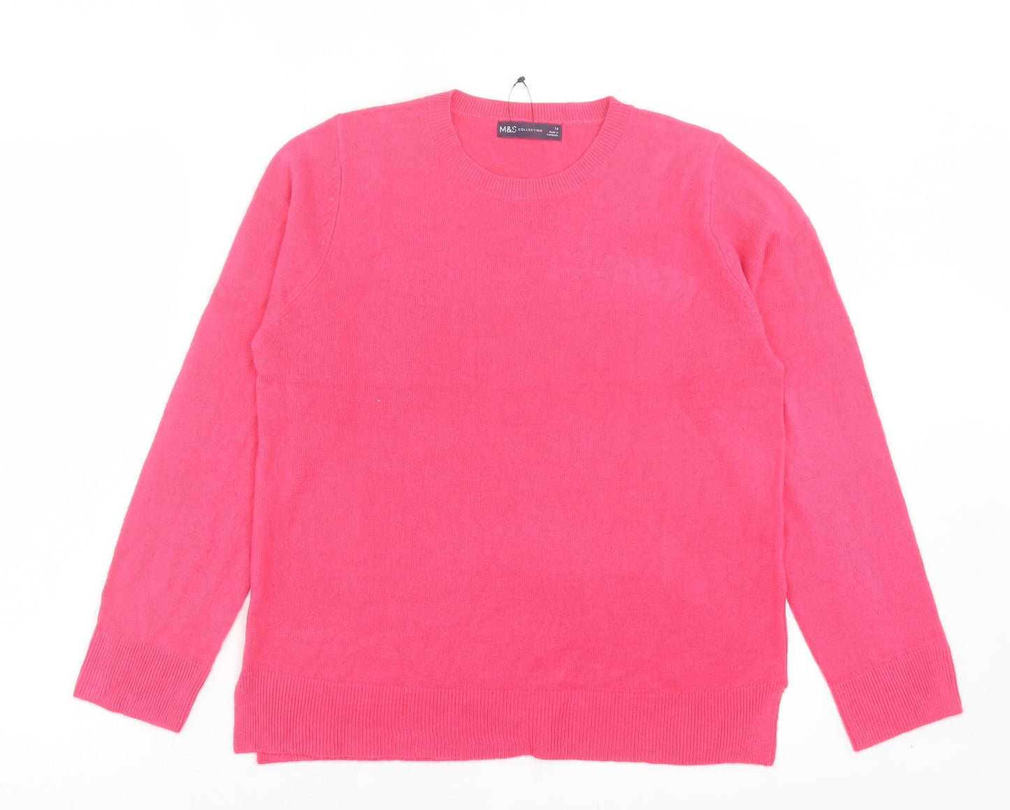 Marks and Spencer Womens Pink Crew Neck Acrylic Pullover Jumper Size 14